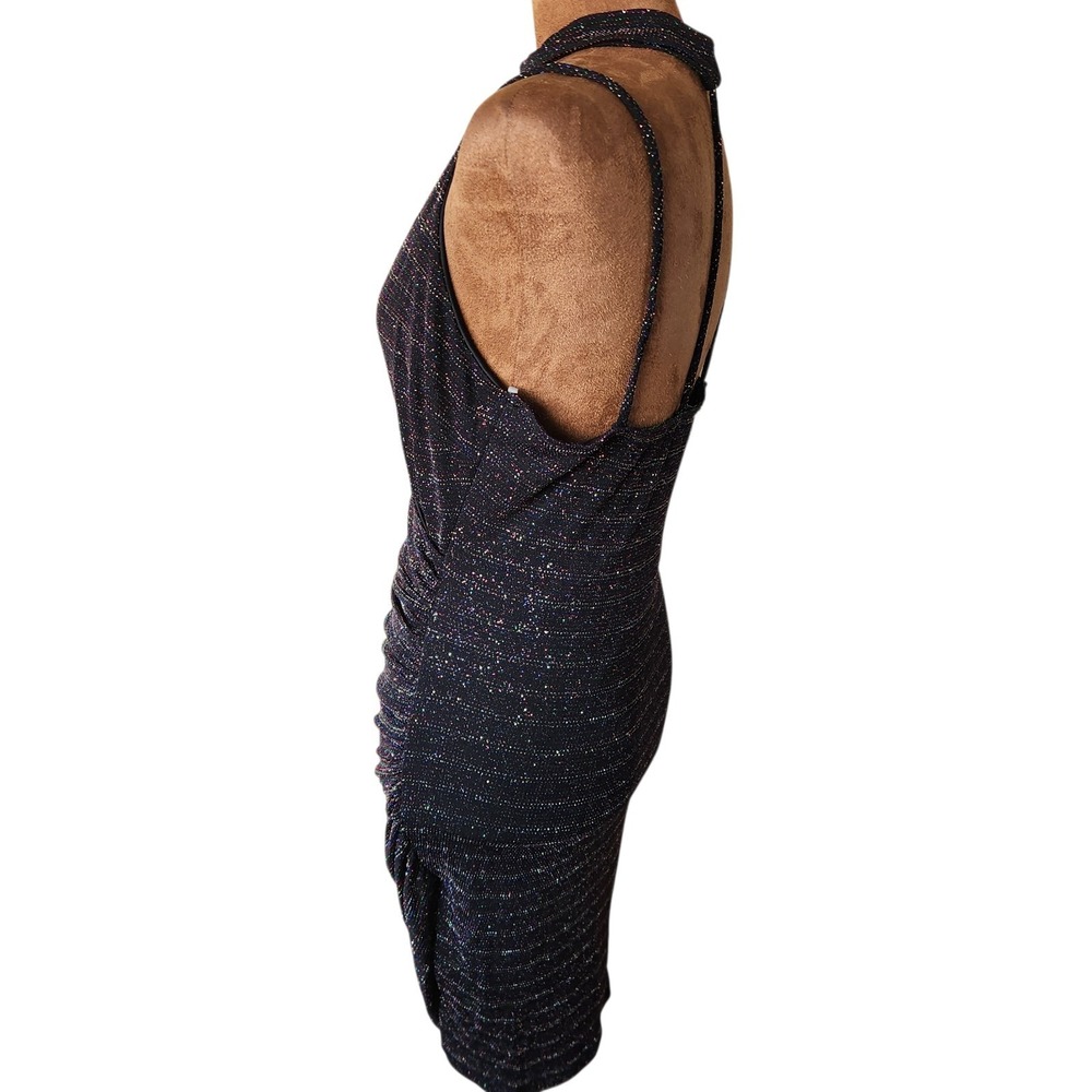 VTG Sabora Choker Dress Y2K 90's Bodycon Size M Black Multicolor Glitter Stretch - Picture 4 of 9